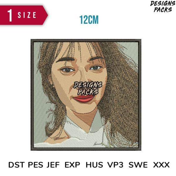 Embroidery design of woman's face, 12cm, compatible with DST PES JEF formats for instant download