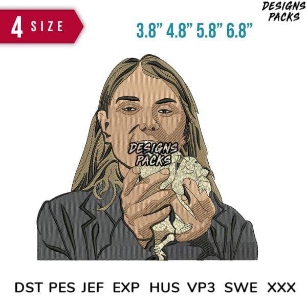 Embroidery design of woman holding bird, 4 sizes, DST PES JEF formats, print-ready for DTG/DTF