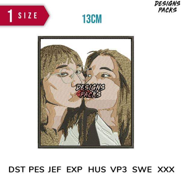 Embroidery design of two women whispering, 13cm size, PES DST formats, print-ready for apparel