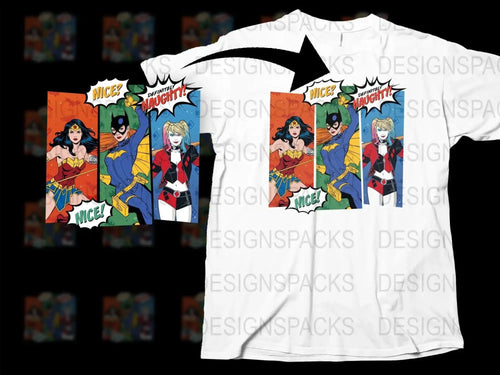 Wonder Woman Batgirl Harley Quinn Comic Style Png Digital Download