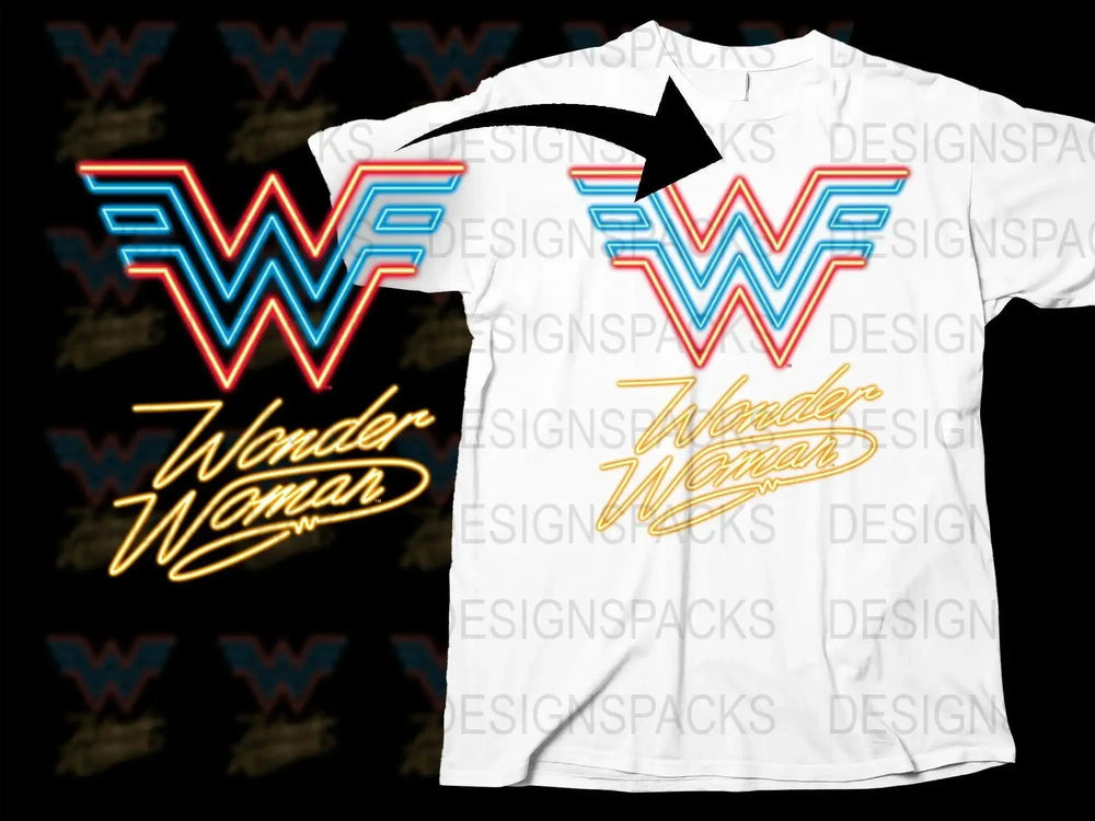 Wonder Woman Neon Design Logo Graphic Unisex Png Digital Download