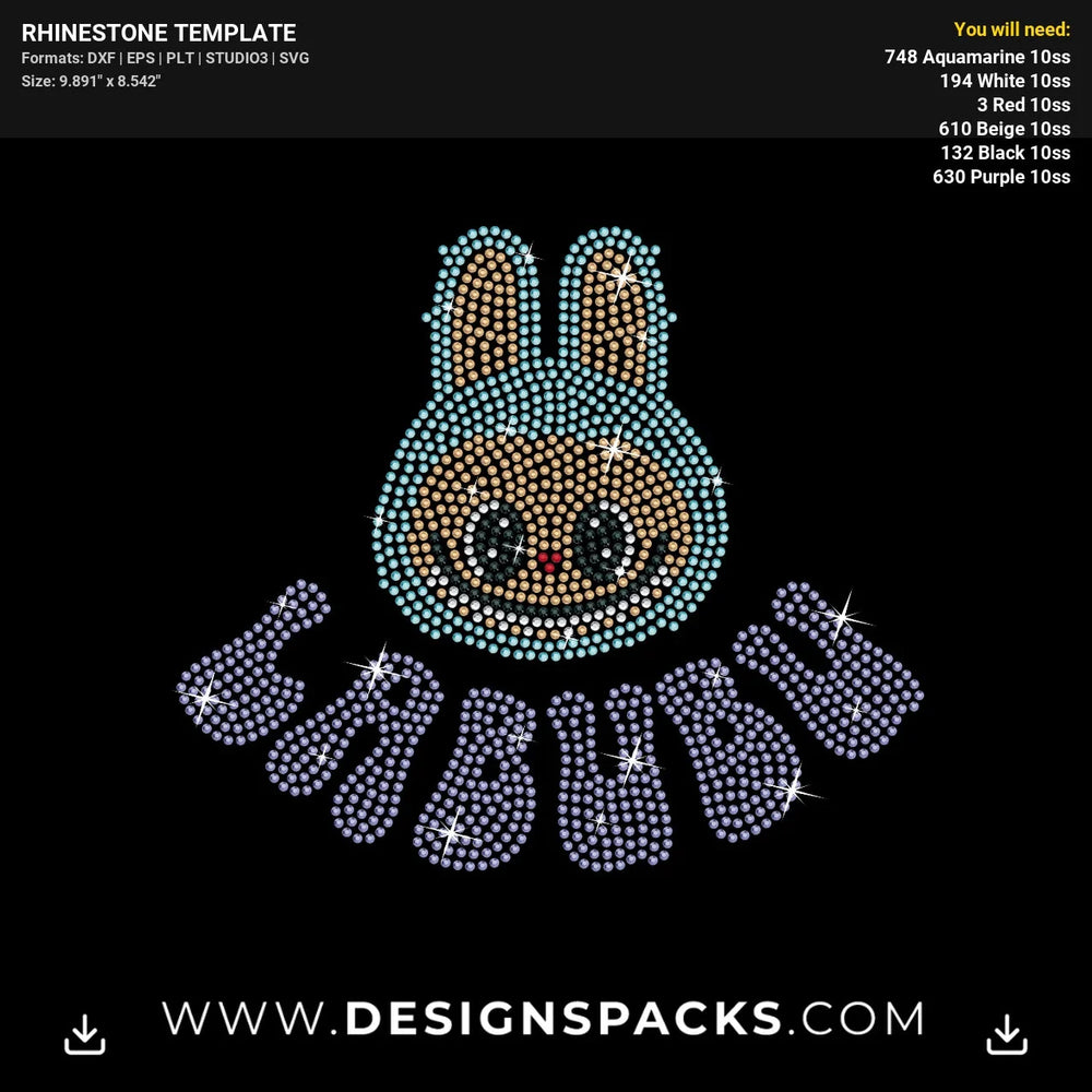 Wording Labubu Head  File Rhinestone Digital Template