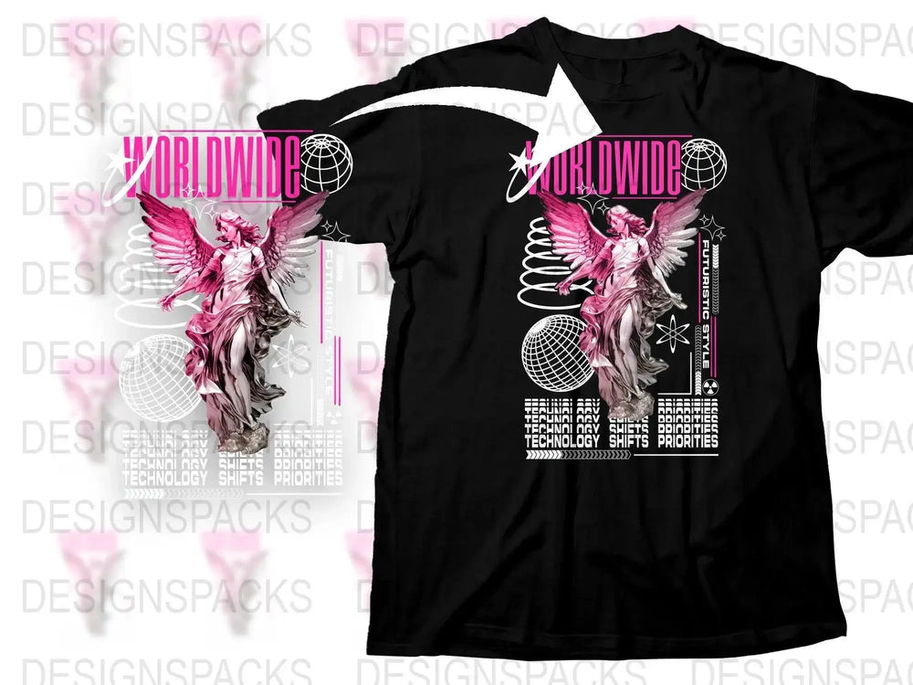 Worldwide Angel Pink Wing Statue Graphic Png Digital Download