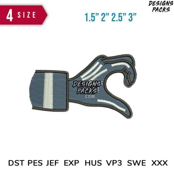 Embroidery design of a denim glove with 4 size options, compatible with DST PES JEF formats