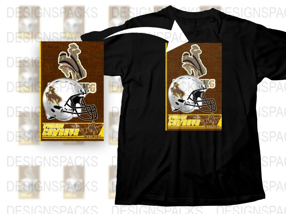 Vintage Wyoming Cowboys T-Shirt, Retro Collegiate Sports Tee, Football Helmet Graphic, Casual Fan Apparel
