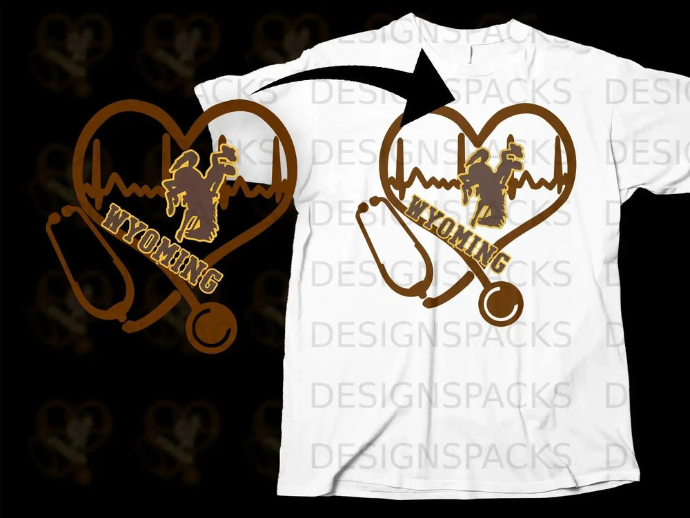 Wyoming Heartbeat Cowboy Stethoscope Graphic T-shirt