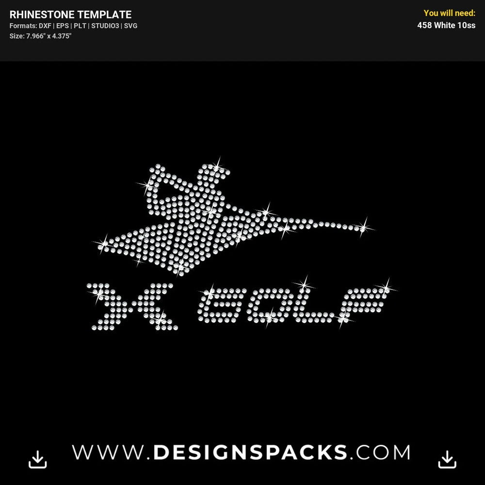 X Golf Apparel Brand Logo Rhinestone Digital Template