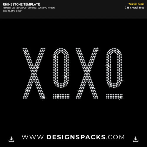 XOXO Hugs Kisses Valentine Heart Rhinestone Digital Template