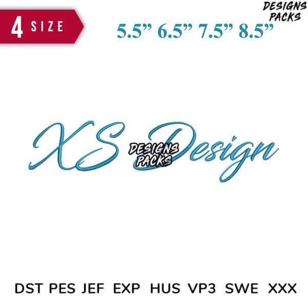 XS Design embroidery file in 4 sizes, compatible with DST PES JEF formats for instant download
