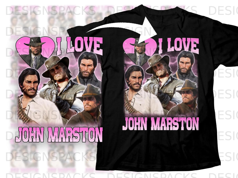 Black t-shirt with "I Love" and John Marston montage graphic.