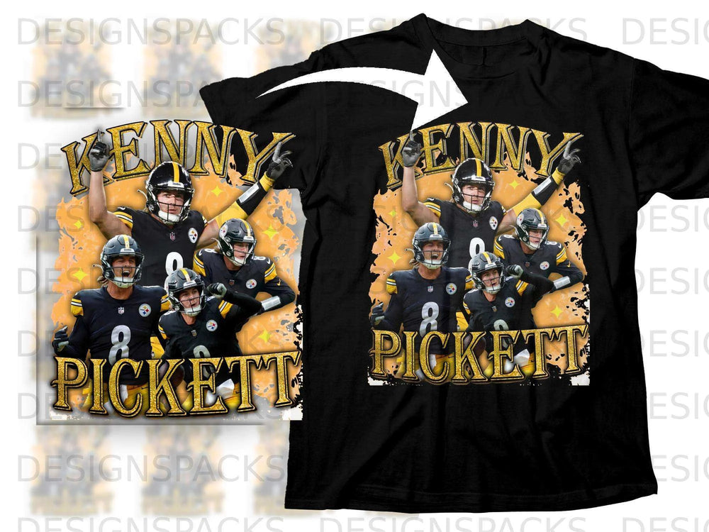 Kenny Pickett football graphic on a black t-shirt.