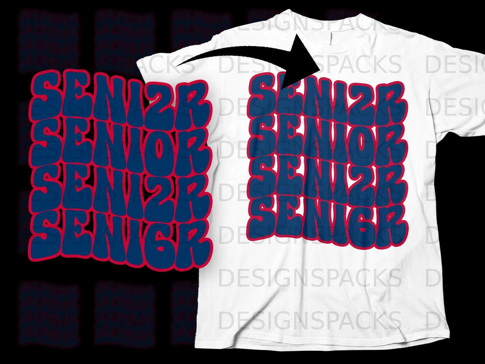 Senior Class of 2023 text design on a white t-shirt mockup.