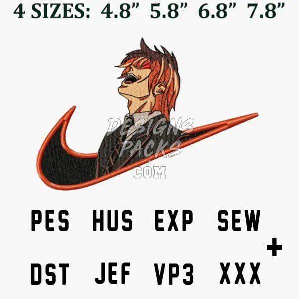 Embroidery design of anime character with Nike swoosh, 4 sizes, PES HUS EXP SEW DST JEF VP3 XXX formats