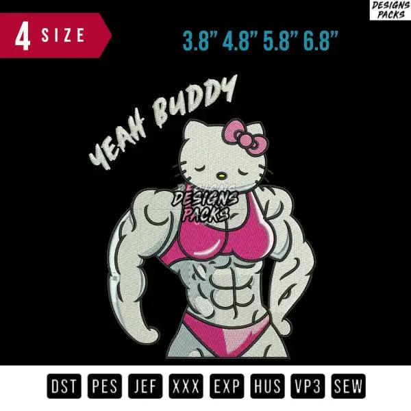 Yeah buddy Hello kitty Muscle Embroidery Design