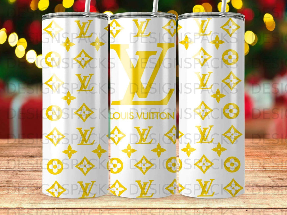 Yellow Louis Vuitton Monogram Pattern Tumbler Digital Wrap Design