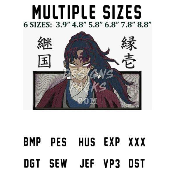 Anime-style embroidery design with multiple sizes and file formats for instant download