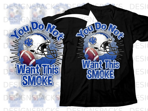 Black t-shirt with blue text 