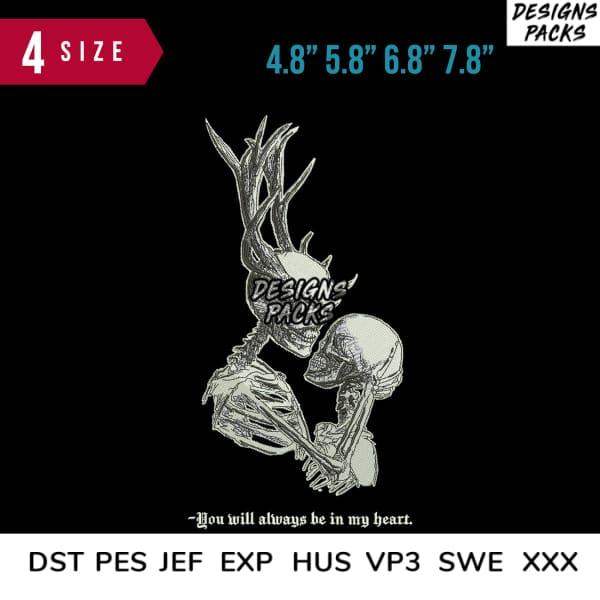 Skull with antlers design, available in 4 sizes, print-ready for embroidery and DTG