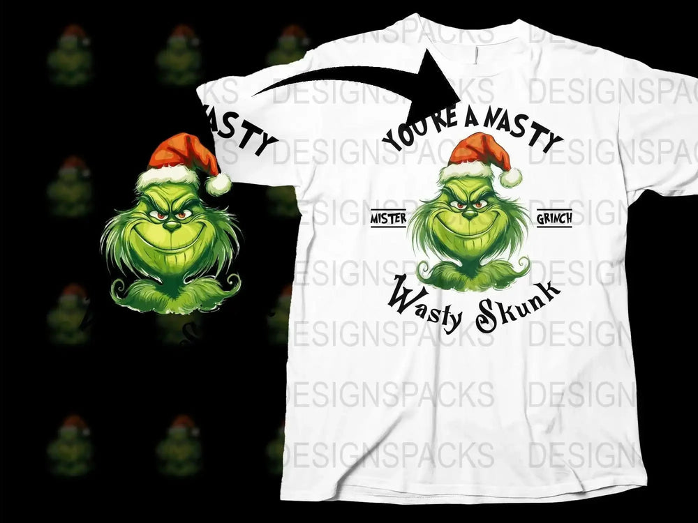 Grinch Inspired Nasty Skunk Christmas T-Shirt, Funny Holiday Santa Hat Tee, Unisex Winter Apparel Gift Idea