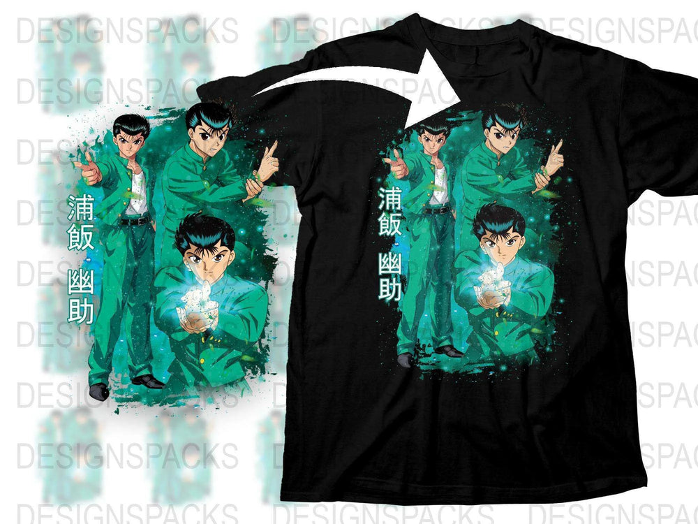 Anime Character Black T-Shirt, Cool Manga Graphic Tee, Japanese Text, Unisex Adult Clothing