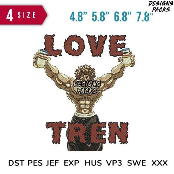 Love Tren muscular design for embroidery, DTF, DTG — 4 sizes, PES DST formats