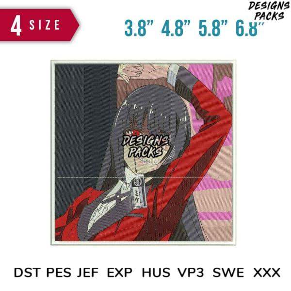 Anime girl embroidery design in 4 sizes, DST PES formats, print-ready for apparel