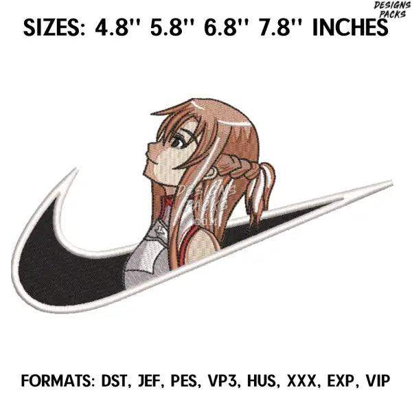 Yuuki Asuna Embroidery Design File, Sword art online Anime Embroidery, Machine embroidery, Anime Design Pes Brother