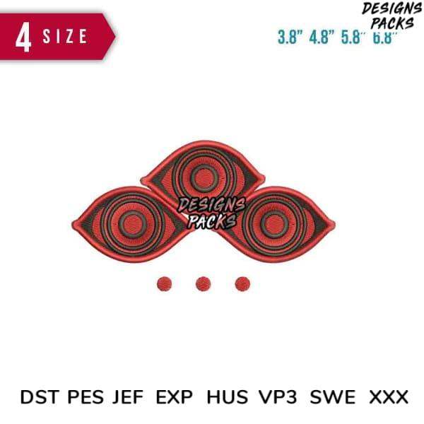Red abstract eye embroidery design in 4 sizes, PES DST JEF formats for instant download