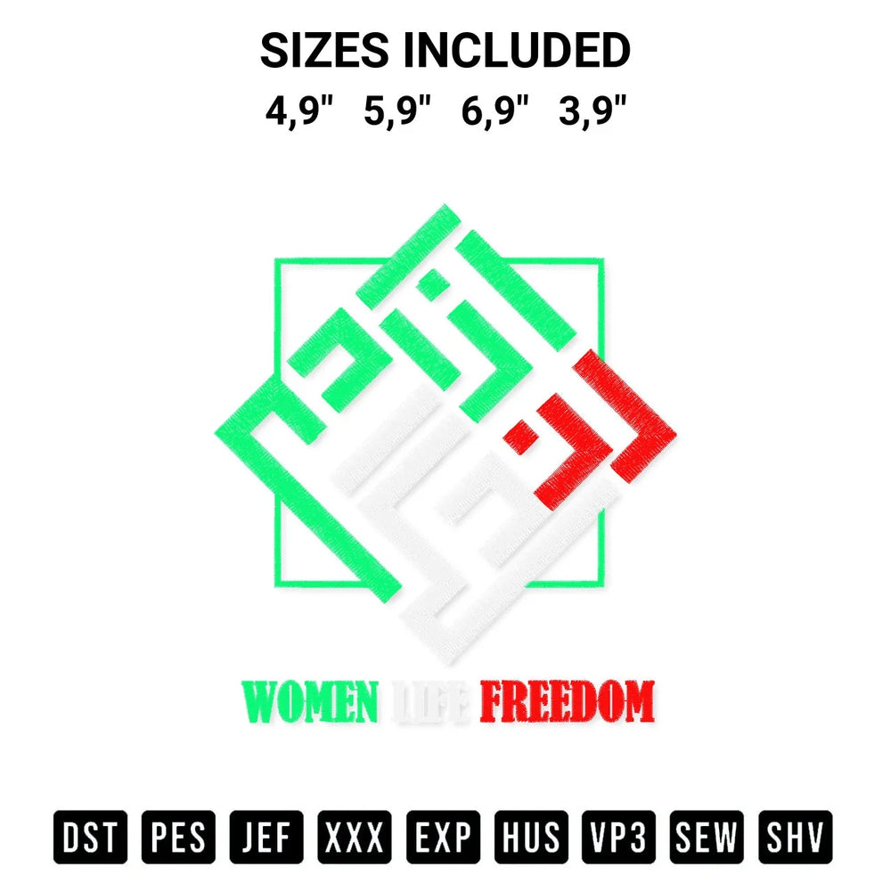 Zan Zendegi Azadi Persian Women Life Freedom 2022 Iran Women Supporter Logo Embroidery Design