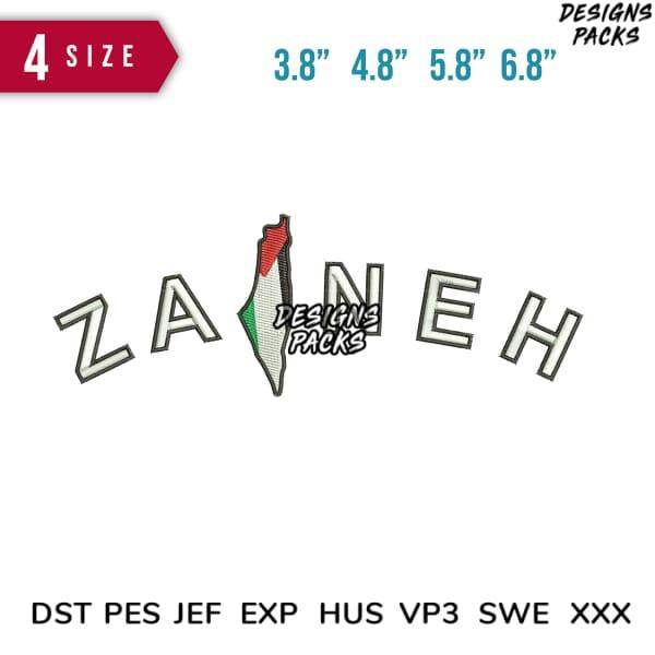 ZANEH embroidery design with Palestine flag, 4 sizes, DST PES JEF formats for instant download