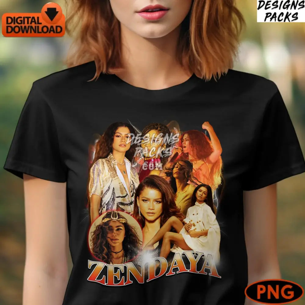 Zendaya Fan Art Digital Instant Download Vibrant Celebrity Collage Movie Star Png File