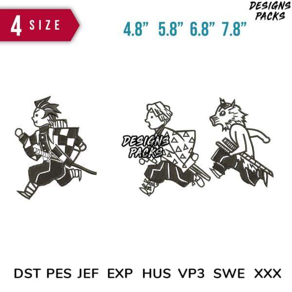 Demon Slayer anime embroidery designs in 4 sizes, DTF/DTG print-ready, formats: DST PES JEF EXP HUS VP3 SWE XXX