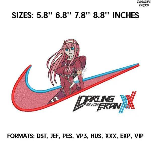 Zero Two Embroidery Design File, Darling in the Franxx Anime Embroidery Design, Anime Pes Design, Machine Enbroidery