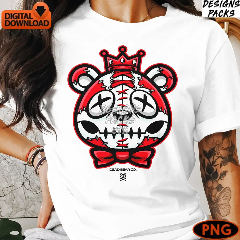 Zombie Bear Digital Art Royal Crown Red And White Illustration Instant Download Png