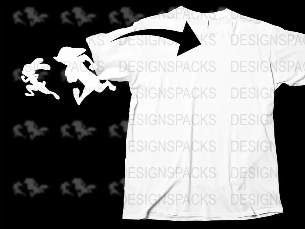 White Graphic T-Shirt with Black Arrow and Silhouette Design, Unisex Casual Wear