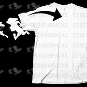 White Graphic T-Shirt with Black Arrow and Silhouette Design, Unisex Casual Wear
