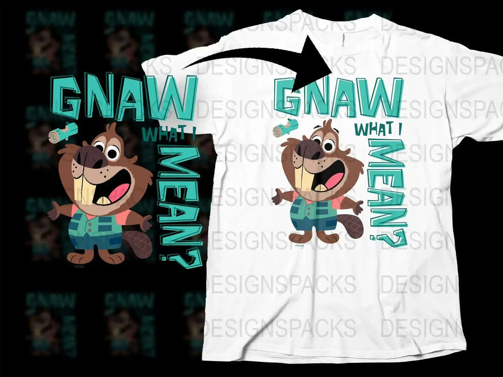 Funny Beaver Graphic T-Shirt, 'Gnaw What I Mean?' Cute Animal Pun Tee, Casual Cotton Shirt, Kids and Adults Sizes