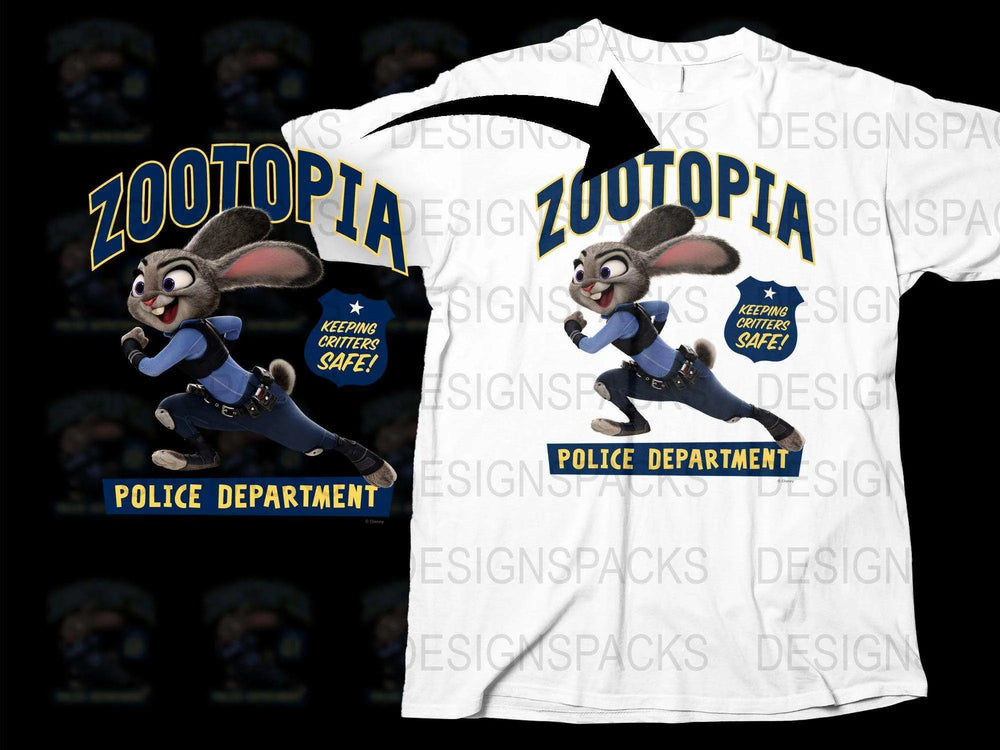 Zootopia T-Shirt, Judy Hopps Police Department Graphic Tee, Cartoon Rabbit Character, Unisex Kids and Adult Sizes
