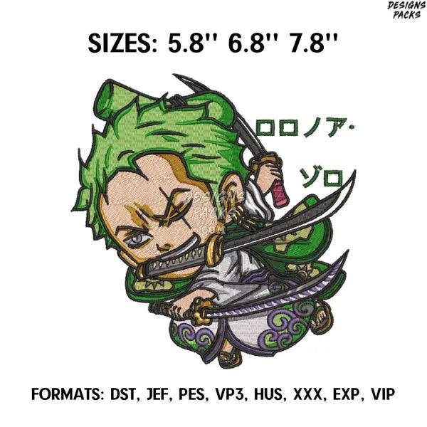 Zoro Chibi Embroidery Design File, One Piece Anime Embroidery Design, Machine Embroidery File. Zoro Roronoa pes Design