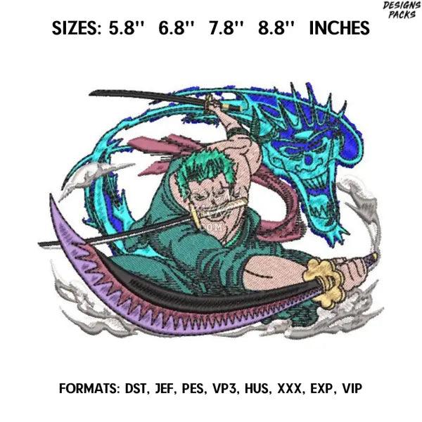 Zoro Embroidery Design File/ One Piece Anime Embroidery Design/ Machine  Design Pes Dst. Swoosh Roronoa Zoro embroidery