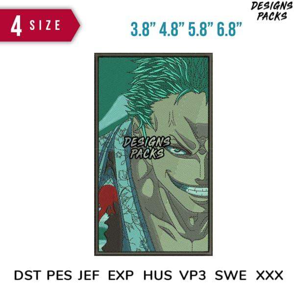 Anime character embroidery design in multiple sizes, print-ready formats for DTG and DTF