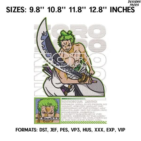 Zoro poster Embroidery Design File, One Piece Anime Embroidery Design, Machine Embroidery File. Zoro Roronoa pes Design