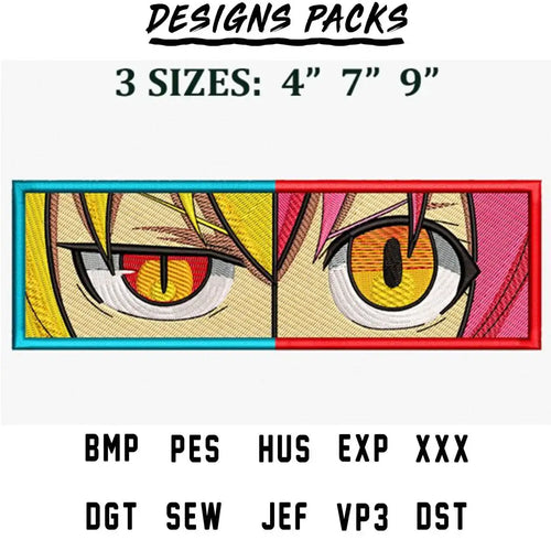Anime eyes embroidery design in 3 sizes, available in PES, DST, and other formats for instant download.