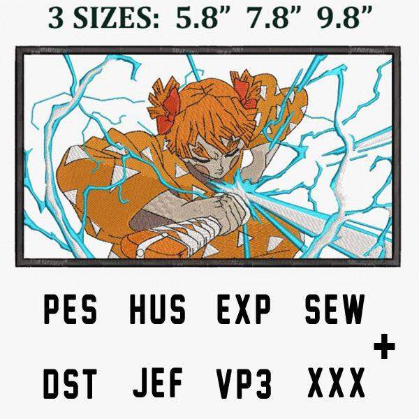 Anime character embroidery design with lightning effect, available in 3 sizes and multiple file formats