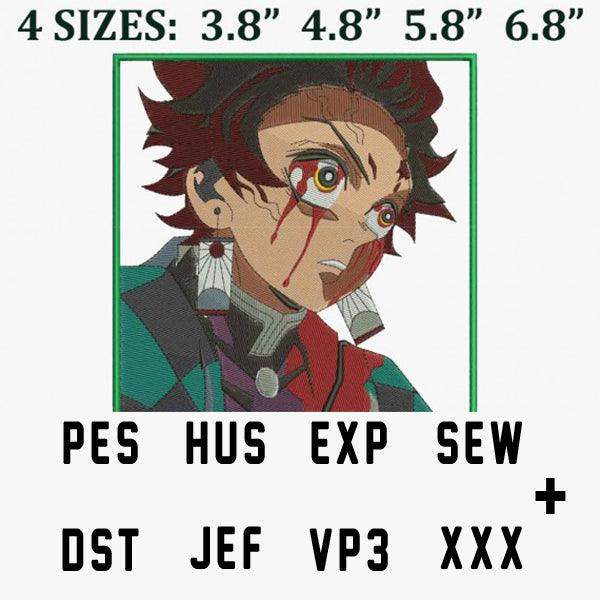 Demon Slayer Tanjiro embroidery design in 4 sizes, PES HUS EXP SEW DST JEF VP3 XXX formats