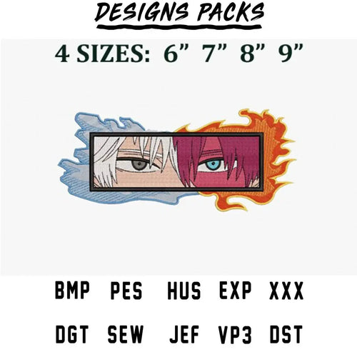 Anime eyes embroidery design with ice and fire effects, 4 sizes, PES, DST, SVG formats