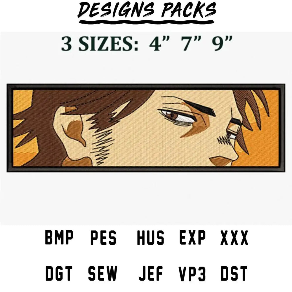 Anime character embroidery design in 3 sizes, available in PES, DST, and other formats for instant download.