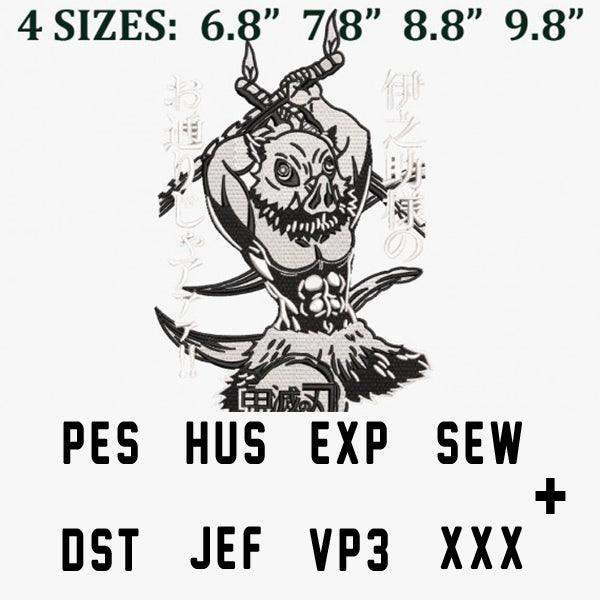 Skull with katana embroidery design in PES, HUS, EXP, DST formats, 4 sizes for instant download