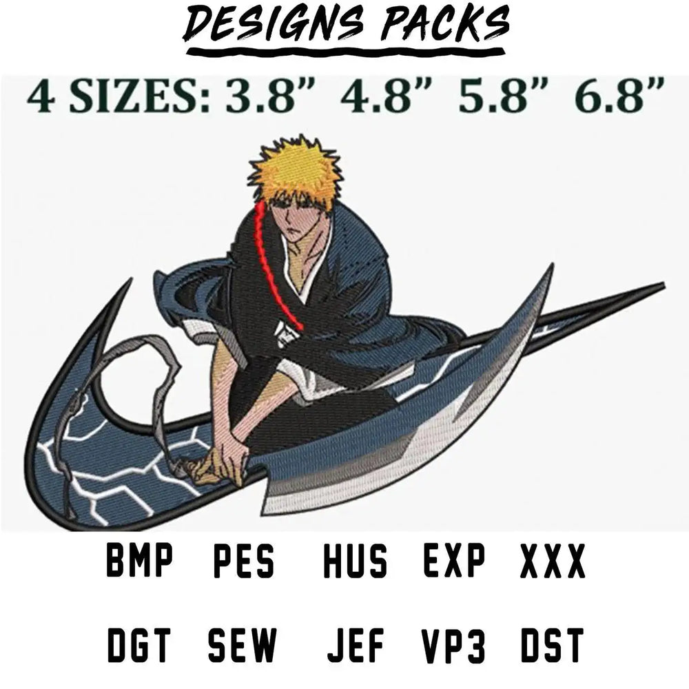 Anime character embroidery design in 4 sizes, compatible with PES, DST, EXP, HUS, JEF, VP3, BMP, DGT, SEW, XXX formats