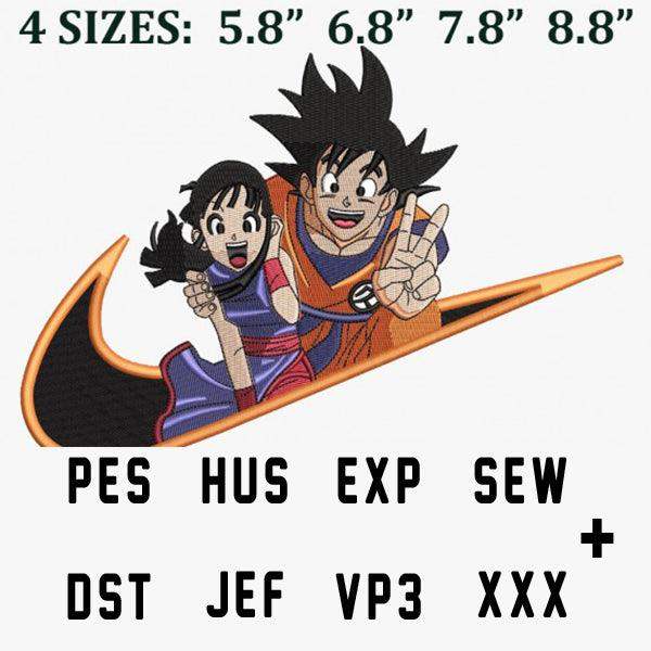 Dragon Ball Z Goku and Chi-Chi embroidery design in 4 sizes, compatible with PES, HUS, EXP, SEW, DST, JEF, VP3, XXX formats